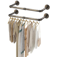 eSynic 2 Pack Wall Clothes Rail 60cm Clothes Rack Wall Mounted Copper Retro Industrial Pipe Clothes Rail Heavy Duty Metal Garment Rail Hanging Bar
