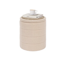 PINPLUS Round Ottoman Storage, Convertible Table, Beige, 37x37x45 cm