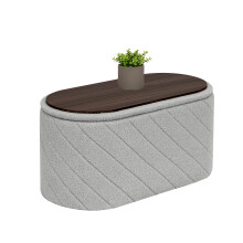 Bonlife Oval Ottoman with Storage Bench, Folding Foot Rest with Lid, 76cm