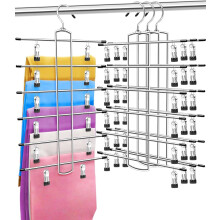 ABCHCHS Pants Hangers with Clips - Space Saving Hanging Closet Organizer and Storage - 6 Tiers Skirt Hangers with 360Â Swivel Hook