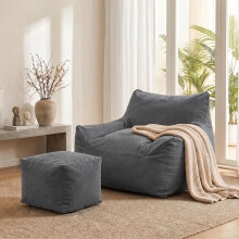 Pamapic Bean Bag, Bean Bag Chair Indoor Outdoor Weather Resistant, Large Beanbag Sofa with Footstool, BeanBag Adult with FIlling Included