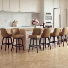 Bar Stools Set of 6, 360Â Swivel Upholstered Counter Stools with Back, Wooden Frame Kitchen Bar Chairs with Nailhead Trim