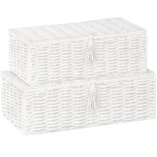 Vagusicc Storage Boxes with Lids, Handwoven Set of 2 Wicker Storage Baskets for Organizing, Nesting Storage Basket for Shelves