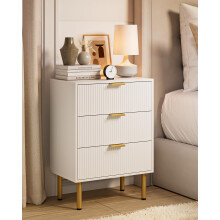 Apetaccat Bedside Table with 3 Drawers, Modern Bedside Cabniet with Metal Legs, Fluted Nightstand, Side Table for Bedroom, Living Room, Office