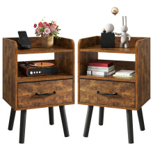 YMYNY Bedside Table Set of 2, Nightstand, Side Table, Wooden Sofa End Table with Fabric Drawer, Open Shelf, Solid Wood Legs, 39x29x63 cm, for Bedroom