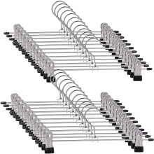Trouser Hanger, 20Pack Pant Hangers Space Saving Skirt Hangers with Clips Adjustable Non-Slip Coat Hanger Heavy Duty Chrome Clothes Hook
