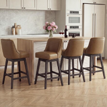 Bar Stools Set of 4, 360Â Swivel Upholstered Counter Stools with Back, Wooden Frame Kitchen Bar Chairs with Nailhead Trim
