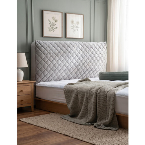 Bed Headboard Cover âŒDouble, Quilted Thicken Protector Light grey,150x70cm
