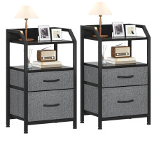 Feonase Set of 2 Bedside Table with 2 Fabric Drawers & Open Shelf - Sturdy Metal Frame Nightstand, Compact End Table for Bedroom, Living Room