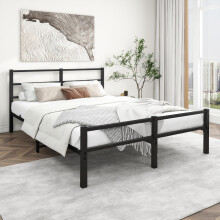 ARFARLY Metal Bed 140 x 200 cm Bed Frame with Headboard and Footboard, Adult Bed, Guest Bed, Double Bed, Black