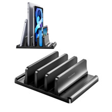 VAYDEER Vertical Laptop Stand 3 Slots, Laptop Holder for Desk with Adjustable Width, Office Desktop Tablet Stand Space Saving