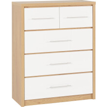 Seconique Seville 3+2 Drawer Chest in White Gloss/Light Oak Effect Veneer