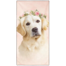 Violetpos Floral Wreath Golden Retriever Beach Towel for Dog Lovers, Extra Large 180x90 cm 250GSM Microfibre, Sand Free Quick Dry