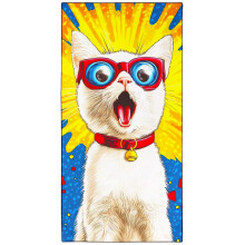 Violetpos Comic Style Glasses White Cat Beach Towel for Kitty Lovers, Extra Large 180x90 cm 250GSM Microfibre, Sand Free Quick Dry