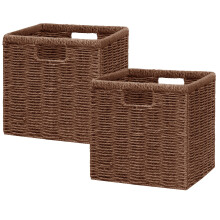 Vagusicc Wicker Storage Basket, Foldable Storage Cubes Organizer Bins, Handwoven Storage Baskets for Shelves Closet Wardrobe Bathroom