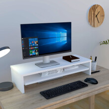 Henor Stand Monitor Riser Wooden Screen with Removable Tray 82 x 32 x 18 cm. Supports 50 kg. White.