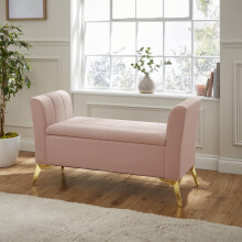 GFW Pettine Pink Upholstered Ottoman Storage Bench, Velvet Storage Seat with Hidden Compartment, Gold Metal Legs and Deco Design