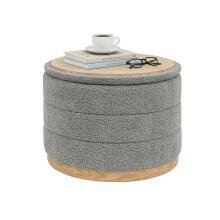 PINPLUS Round Chenille Storage Ottoman, Tray Top, 58x58x44 cm, Grey