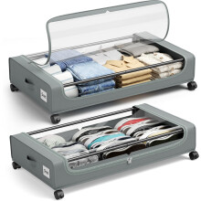 PHINOX Large Fabric Under Bed Storage on Wheels & Dust Cover, Grey, 2 PCS