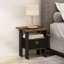 Furinno TIDUR Bedside Table with Storage Bin, Amber Pine