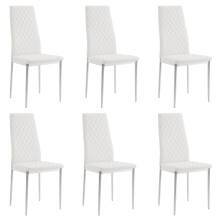 Home Detail Sierra Set of 6 Dining Chairs, White Faux Leather, Silver Legs