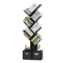 Vagusicc 6 Tier Tree Bookshelf with 2 Storage Baskets, Tall Display Shelf Organizer for Books, Magazines, Home Decor