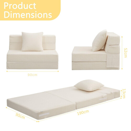 MeMoreCool Folding Mattress Single, Corduroy Fold Out Sofa Bed, Grey 1