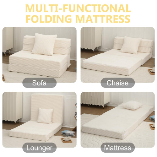 MeMoreCool Folding Mattress Single, Corduroy Fold Out Sofa Bed, Grey 2
