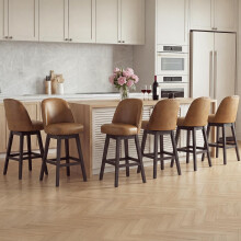 Bar Stools Set of 6, 360Â Swivel Counter Stools with Upholstered Seat, Wooden Frame & Nailhead Trim