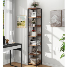 Trironsun 6-Tier Corner Bookshelf Tall Narrow Bookcase Open Storage Rack Skinny Book Shelf Industrial Display Stand Rustic Square Shelf Tower for