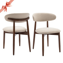 COLAMY Wooden Dining Chairs Set of 2, Modern Fabric Upholstered Kitchen Side Chairs, Farmhouse Dining Room Chair with Foot Pegs, Beige
