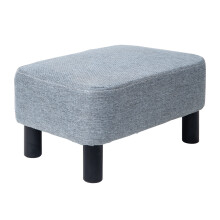 IBUYKE Small Footstool, Linen Fabric Pouf, Rectangle Ottoman with Padded Seat Pine Wood Legs and Padded