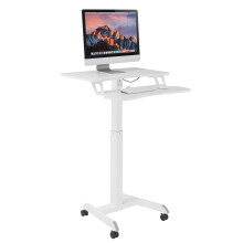 Properav Mobile Two Tier Sit-Stand Desk Workstation 800x400mm Gas Spring Height Adjust 800-1200mm using Pedal with Keyboard Tray for Windows & Mac