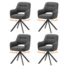 COLAMY 360ÂSwivel Dining Chairs Set of 4, Fabric Chairs for Dining Room with Armrests, Hollow Backrest and Thick Seat Cushion