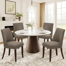 COLAMY Upholstered Dining Chairs Set of 4, Linen Fabric Parsons Dining Room Chairs with Curved Backrest, Solid Rubber Wood Legs