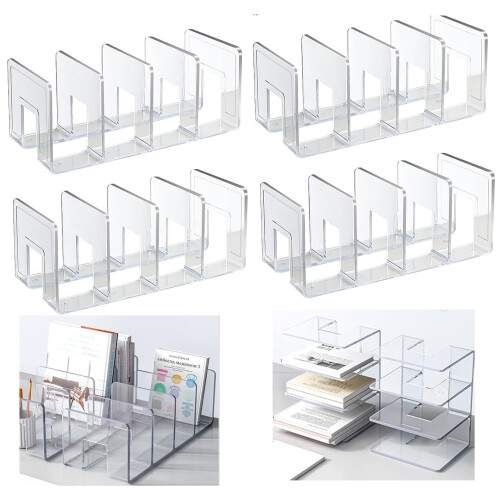 Panavage Transparent Desk File Organiser, 4 Slots, 4-Pack