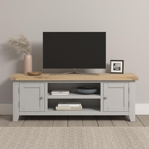 Seconique Seconique Windsor Straight Tv Unit in Pebble Grey/Oak