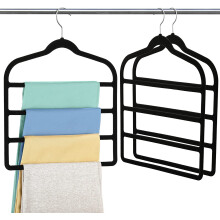 3 Pack Velvet Trouser Hangers - Space Saving, Non Slip for Jeans, Trousers, Leggings, Tie, Scarf and Towel - Multi Layer Pants Hanger for Clothes