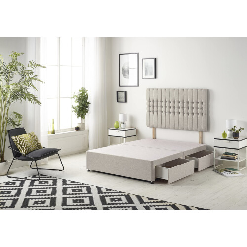 Bed Centre Galaxy Divan Base with 2 Drawers (Same Side) and Matching Headboard, Fabrics and Colours (3FT Single, Plush Silver)
