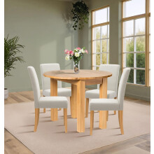 Hallowood Furniture Waverly Oak Round Folding Dining Table and Chairs Set 4