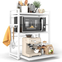 BeSokar 3-Tier Microwave Rack - Height Adjustable & Extendable Kitchen Shelf with Drawer - Made of Carbon Steel