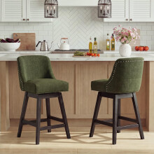 Bar Stools Set of 2, 360Â Swivel Upholstered Counter Stools with Back, Wooden Frame Kitchen Bar Chairs with Nailhead Trim