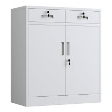 JINGUR Metal Storage Cupboard with Locking Doors and 2 Drawers (White)
