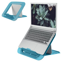 Leitz Adjustable Laptop Stand, Compact Laptop Holder With 4 Height Settings, 80% Recycled Plastic & 100% Recycable, Ergo Cosy Range, Calm Blue