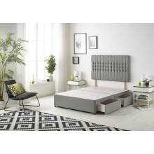 Bed Centre Galaxy Divan Base with 2 Drawers (Same Side) and Matching Headboard, Fabrics and Colours (3FT Single, Linen Silver)