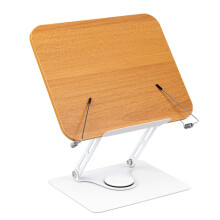Wooden Book Stand for Reading, 360ÂAdjustable Book Holder Foldable Recipe Cook Book Stand for Kitchen Book Display Stand with Elastic Page Clips for