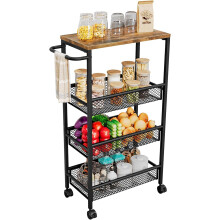 Dazioter Slim Rolling Cart 4 Tier Narrow Storage Cart on Wheels with MDF Board Top and Metal Handle for Small Space Kitchen Living Room Home Office