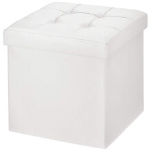 BRIAN & DANY Folding Ottoman Storage Box with Lid, Faux Leather Footstool Toy Storage Box Storage Seat 38 x 38 x 38 cm (White)