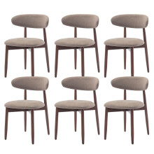COLAMY Wooden Dining Chairs Set of 6, Modern Fabric Upholstered Kitchen Side Chairs, Farmhouse Dining Room Chair with Foot Pegs, Camel