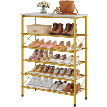 Tajsoon 6 Tier Free Standing Shoe Rack for 20-24 Pairs, X Shape Fixed Frame Metal Mesh Shoe Rack for Closet, Rustic Brown & Black